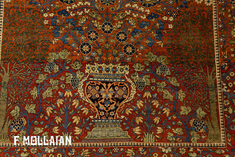 Antique Persian Kashan (Mohtasham) Soft-Rust Rug n°:60893843